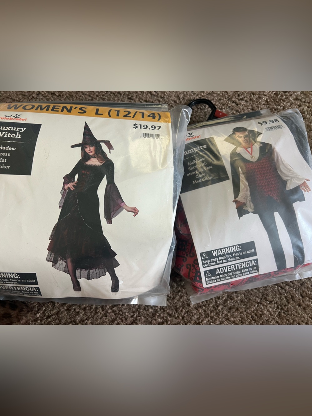 Luxury Witch Costume Dress (L 12-14)& men’s vampire costume (medium 32/34) bundl